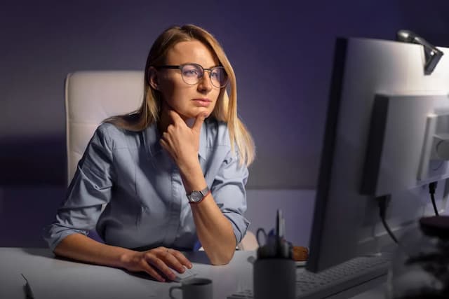 Femela IT admin using computers in office
